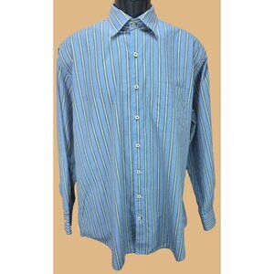 Peter Millar Mens Blue Striped Dress Shirt Large